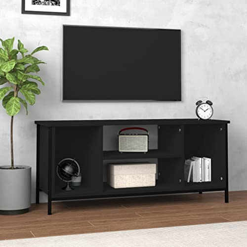 Higsose TV-Schrank 102x35x45cm Schwarz,Holzwerkstoff,Stahl,Beistellschrank,DVD Ständer,TV Schrank Im Industrie-Design,Terrassenschrank,Wohnzimmer Vitrine,Fernseher Tisch Modern, A810