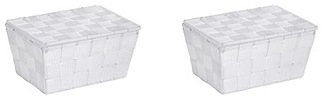 WENKO Aufbewahrungskorb mit Deckel Adria Weiß - Badkorb Fassungsvermögen: 2.164 l, Polypropylen, 19 x 10 x 14 cm, Weiß (Packung mit 2)