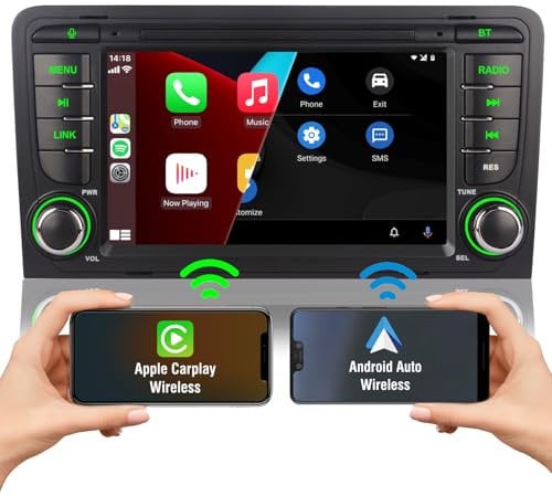 Autoradio Für Audi A3 S3 RS3 2003-2012 Radio Bildschirm Eingebautes Wireless Carplay Android auto Navi Mit Bluetooth DSP Subwoofer Lenkradsteuerung AM FM RDS Radio 7 Zoll Touchscreen 1080P IPS Display