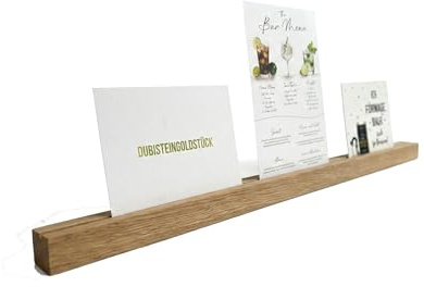 Schmale Elegante Bilderleiste - Fotoleiste aus naturbelassenen FSC®-zertifizierten Eichenholz, Wandboard für Bilder, Aufhängung mit und ohne Bohren möglich (mit Klebestreifen, 90 cm)