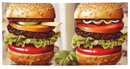 Lustiges Essen Hamburger und Tassen Banner Party Dekor Hintergrund Banner Geburtstag Party Fotografie Hintergrund Dekorationen Indoor Outdoor Wanddekoration Banner Party Supplies Favors 119 x 61 cm