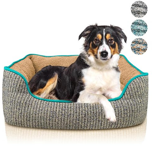 bluzelle Hundebett für große Hunde, Hundekorb Hundesofa Hundekissen Hundecouch Tierbett Schlafplatz, Waschbar rutschfest Herausnehmbares Kissen Flauschig Plüsch Teddy-Fell, Größe L, Farbe:Blau