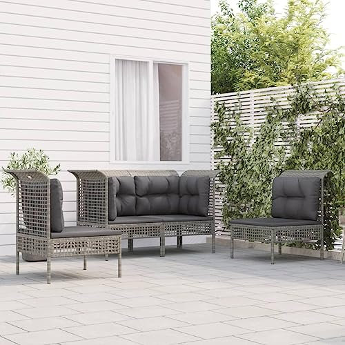 ZQQLVOO Lounge Sessel Terrassenmöbel Terassenmöbel Außen4-tlg. Garten-Lounge-Set mit Kissen Grau Poly Rattan