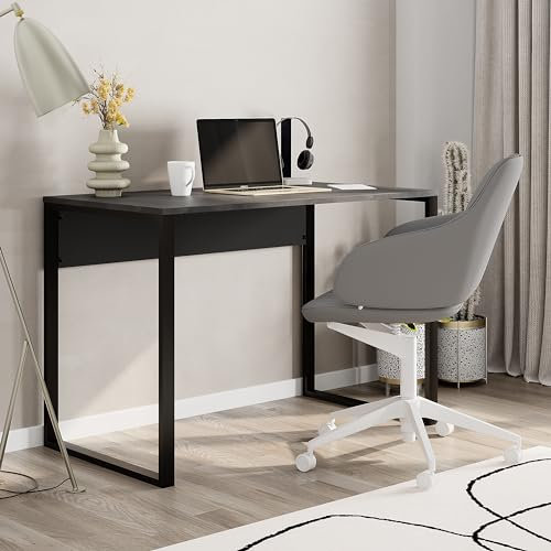 Hocuspicus HOCUS PICUS Moderner Arbeitstisch, Spanplattenoberfläche mit stabilen schwarzen Metallbeinen, 110 (B), industrieller Computer-Gaming-Schreibtisch für Büro, Schlafzimmer (Retro Grau
