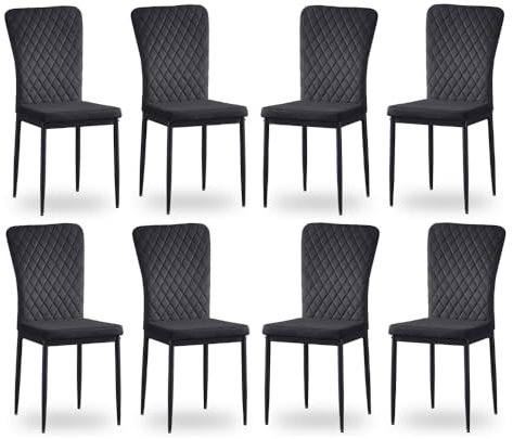 JYMTOM Wohnzimmerstühle Esszimmerstühle mit Samt-Bezug, hoher Rückenlehne, Metallgestell und modernem Gitter-Design für Wohnzimmer, Esszimmer, Konferenzraum und Klassenzimmer (8, schwarz)