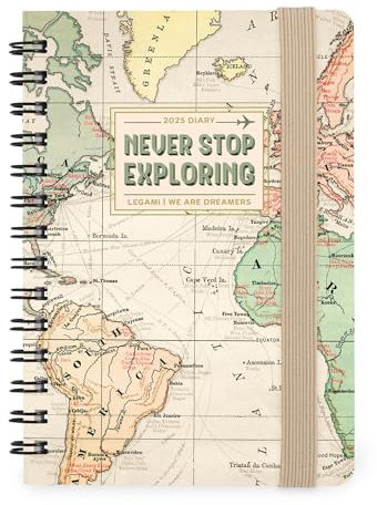 Legami Wochenplaner mit Spiralbindung, klein, 12 Monate, Tagebuch von Januar 2025 bis Dezember 2025, faltbarer Planer 2025/2026, Verschluss mit Gummiband, letzte Tasche, Adressbuch, 8,5 x 13 cm,