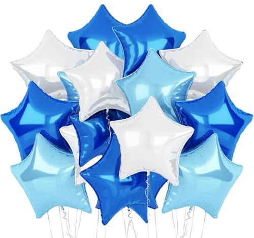 Stern Folienballons Helium, Luftballon Bunte Folie, 3 Farben (Blau, Weiß, Hellblau), Partyballons, Dekoration für Geburtstags, Deko Baby Shower - 25 stk