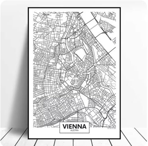 Österreich Wien Stadtplan Poster Strichzeichnungen Druck Dekoration Wandbild Modernes Zuhause Leinwand Malerei Illustration Dekoration 50X70Cm Ungerahmt