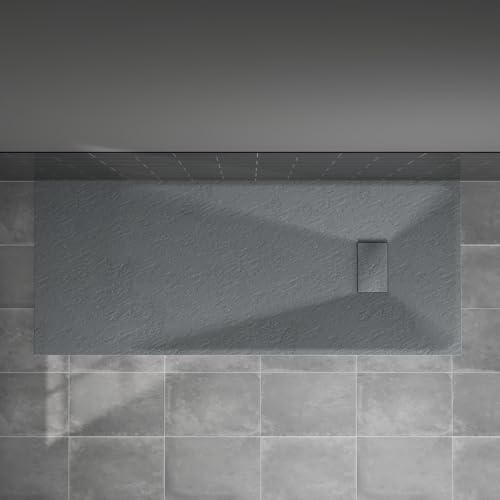 Blümme Rectangle Shower Tray 1700x700mm SMC Flat Shower Base Anthracite | Bathroom, Slip Resistant, Shower Enclosure Cubicle, Wetroom Shower Pan, Walk in Base, Slate Effect, Easy Installation