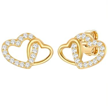 Rafaela Donata Damen Ohrringe aus 925/- Sterling Silber gelbvergoldet 14 Karat mit Zirkonia weiß Herz Silberohrstecker
