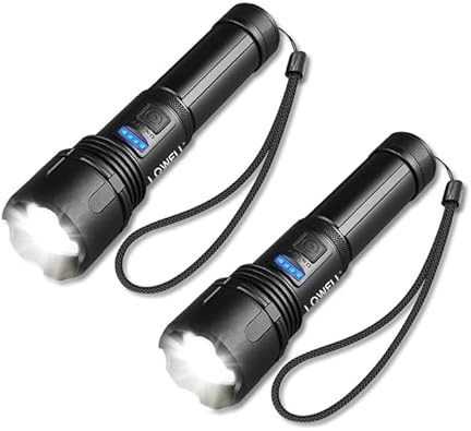 LQWELL® Taschenlampe LED USB C Aufladbar, Extrem Helle Zoombares Taktische Taschenlampen mit 5 Lichtmodi, Einstellbare Helligkeit, Wasserdichte Flashlight für Camping, Wandern, Outdoor, 2 Stück