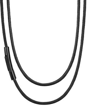 Suplight Black Rope Chain Necklace 2mm Men Bradied Faux Leather Cord Necklaces 20 Chains for Mens Waterproof jewellery