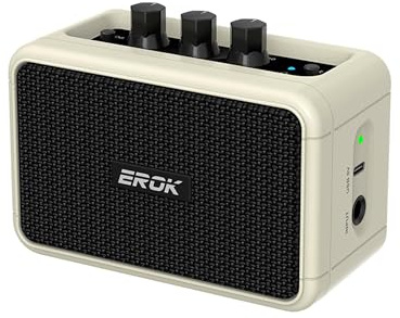 EROK Mini Electric Guitar Amplifier, with Clean Overdrive Effects,Support BT/Headphone Connection,5W Indoor Music Pratice Speaker (Beige)