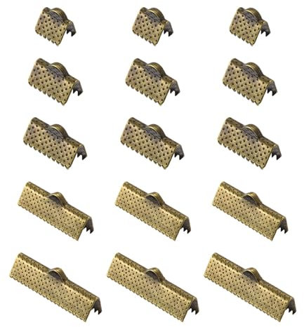 TOP-VIGOR 100Pcs Ribbon Crimp Clamp Ends, 8mm 10mm 13mm 20mm 25mm Bookmark Pinch Cord End Leather Clasps Fasteners for Bracelet Necklace Jewelry Making, Bronze