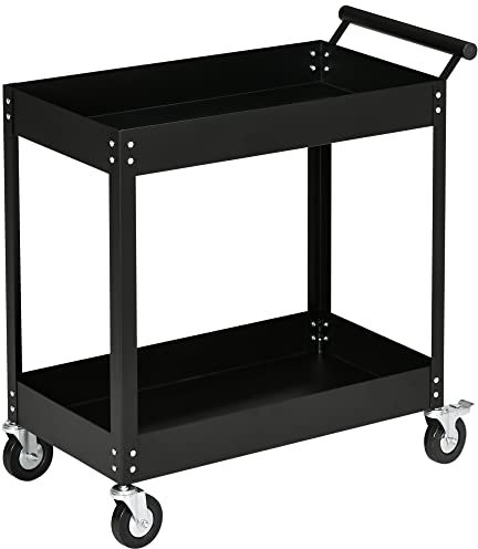 DURHAND Werkstattwagen mit 2 Etagen, Werkzeugwagen leer, Transportwagen, seitlicher Griff, 4 Rollen, Stahl, bis 150 kg Tragkraft, 84,5 x 38 x 84 cm, Schwarz