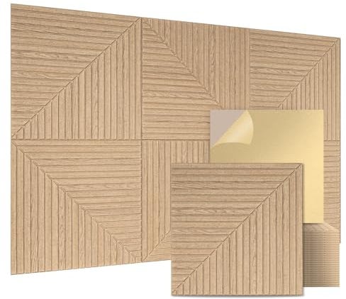 Art3d 6-Pack Self-Adhesive Acoustic Wall Panels for Home Décor, 24 x 24 Inch Soundproofing Panels for Office Studio Bedroom - High Noise Absorption Polyester Fiber, Wood Grain Airbrush