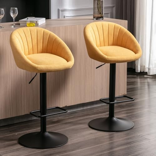 chairus Juego 2 Taburetes de Bar Giratorios Taburetes Alto de Cocina con Respaldo, Sillas Bar en Altura Ajustable Modernas para Isla Cocina/Comedor,Amarillo