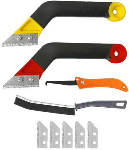 Lunaobrik Outil de raclage de mortier, outil d'enlèvement de mortier, 10 fois outil de nettoyage mortier, 5 packs de coupeur de remplacement supplémentaire, conception ergonomique, pour jointoiement,