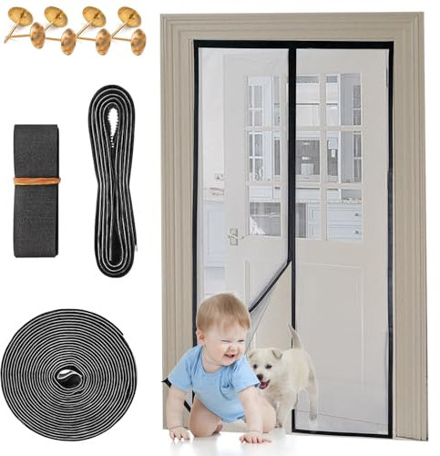 Zanzariera Magnetica per Porta e Finestra 110x210 cm, Tenda Anti Insetti Nera per Balconi e Porte-Finestra