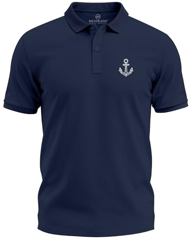 Neverless® Poloshirt Herren mit Grafik Print – Kurzarm Polo Sommer Maritimes Anker Design Modern Fit Fashion Navy 3XL