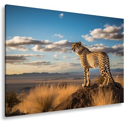deyoli Leinwandbild Gepard auf Gipfel – Wächter der Savanne bei Sonnenlicht. Format: 120x80cm XXL Kunstdruck Bild auf Keilrahmen/Wandbild/Wohnzimmer Dekoration