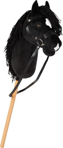 small Foot Hobby Horse schwarz „Eddie“, Steckenpferd mit abnehmbaren Holzstab und frisierbarer Mähne, inkl. Halfter, Trense & Führstrick, für Kinder ab 3 Jahren, 12716