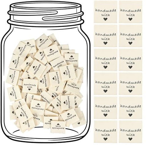 Sibba 150 PCS Handmade Stoff Labels zum Annähen Etiketten Stoffetiketten Handmade Label Textiletiketten Einnähen Nähen DIY Näharbeit Deko Tags Handarbeit Etiketten Kleideretiketten für Klediung Schals