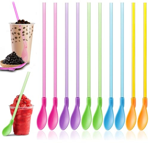 NINFEIQI Durable Reusable Slush Straws with Spoon, Slushie Straws with Spoon End, 2-in-1 Design for Thick Drinks, Cocktails & Iced Teas