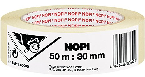 NOPI Painter's Masking Tape - Light Beige - 1 Roll - 50 m x 30 mm | Natural-rubber adhesive provides a particularly strong hold - removable without residue for up to 4 days