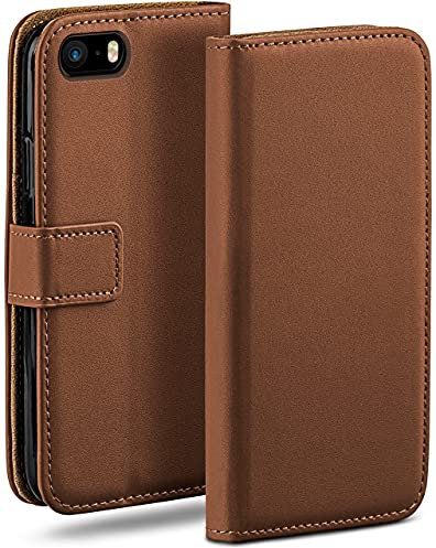 moex Book Case für iPhone 5s / 5 / SE (2016) Handyhülle mit Kartenfach, Hülle klappbar 360 Grad Schutzhülle, Klapphülle Flip Case Cover, PU Leder Handytasche Lederhülle, Sattelbraun