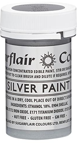 Sugarflair Metallic Silver Edible Food Paint, for Painting Icing, Sugar Pastes, Flower & Modelling Pastes, Royal Icing, Marzipan & Buttercream - 20g