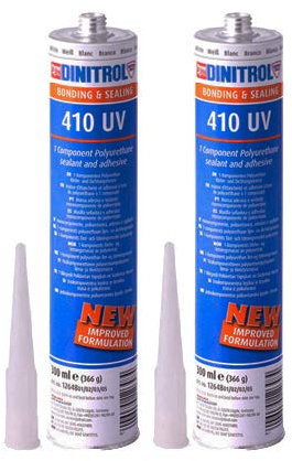 2 x DINITROL 410 WHITE SPOILER FIXING ADHESIVE GLUE BODY REPAIR TRIM 310ml TUBE