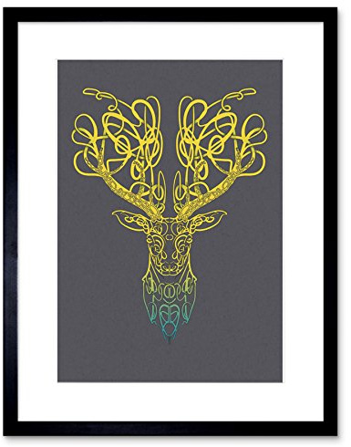 Wee Blue Coo Celtic Knot Stag Head Deer Ornate Decorative Scottish Framed Wall Art Print
