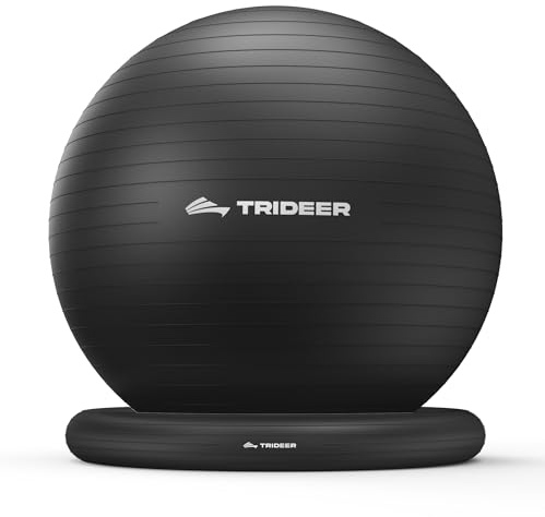 Trideer Exercise Ball for Office Desk, Yoga Ball Chair to Relieve Back Pain, Stability & Fitness Ball Seat with Base, Home Gym Core Workout, Abs, Stretching & Therapy