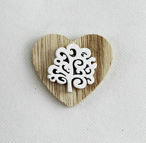 DLM26874 (Kit 12 Pezzi) Magnete Calamita Cuore Albero della Vita in Legno Bianco Segnaposto Confettata bomboniera