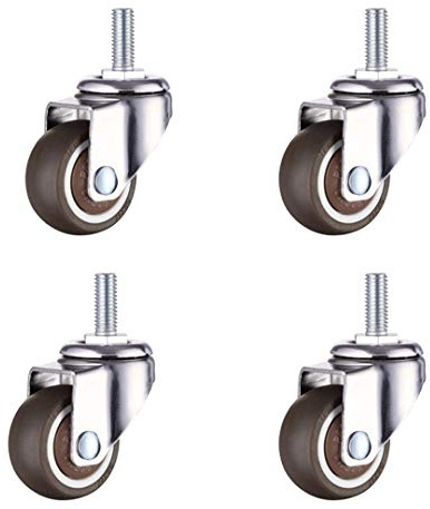 Norgail 1 Inch Small Tiny Shopping Cart Wheel Replacement Swivel Caster Wheels Soft Rubber TPE M6x 15mm Mini Threaded Stem Caster Wheel, 33lb/15kg Load Capacity, Set of 4