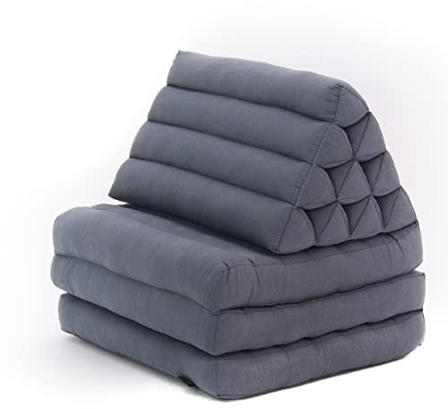 Leewadee - Bequeme Japanische Bodenmatratze - Thai Bodenliege mit Dreieckskissen - Futon Klappmatte - Thai Massagematte, 170 x 53 cm, Anthrazit