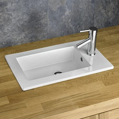 Self Rimming Inset Rectangle White Bathroom Basin Sink 560mm x 340mm PARLA | Easy Install Basin with Overflow
