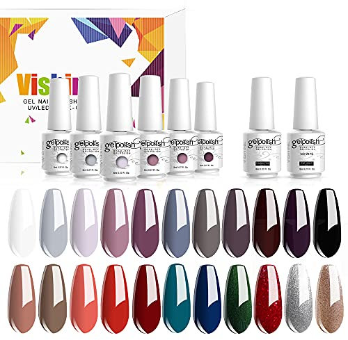 Vishine Gel Nail Polish Set - 22 Classic Color Gel Nail Polish Red White Black 8ml with No Wipe Base and Top Coat,24 PCS Soak Off Gel Nail Starter Gel Nail Kit