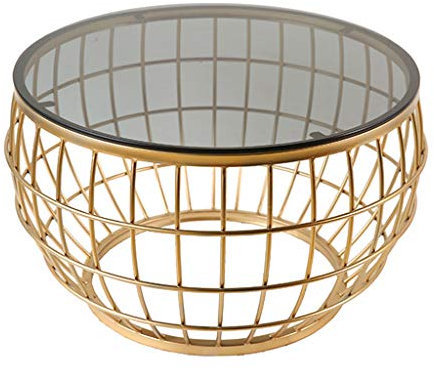 Table d'appoint Moderne en Or Ronde de Table Basse en Verre pour Le Petit Table de Salon Verre Table a Café de Canapé, Durable et Robuste, Haute 45cm