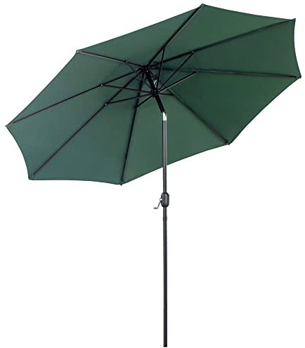 Outsunny Sombrilla de Jardín Ø295x250 cm con Manivela Parasol Exterior con Mecanismo de Inclinación y Poste Desmontable de Metal para Terraza Piscina Patio Verde