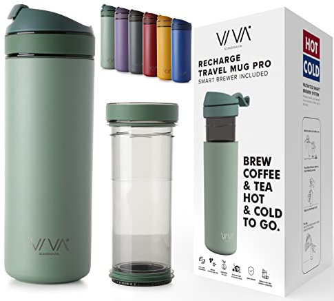 Viva Scandinavia Kaffeebecher to go, Thermobecher aus Edelstahl doppelwandig isoliert mit Kaffee- und Tee Filter, Premium Trinkflasche 0,46 l mit Deckel, Travel Mug auslaufsicher, mint,