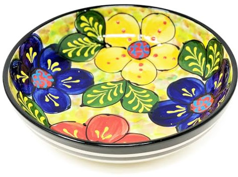 Verano Spanish Ceramics Classic Spanish Hand Painted Decorative Floral Pattern Serving Dishes Food Bowls - 26cm Floral