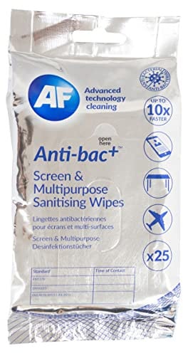 AF Antibacterial Screen Cleaning Wipes – EN1276, EN16615 and EN14476:2013 + A1:2015 For Mobile Phones, Touch Screens, Keyboards, Laptops, Smart Watches & More. Pack of 1