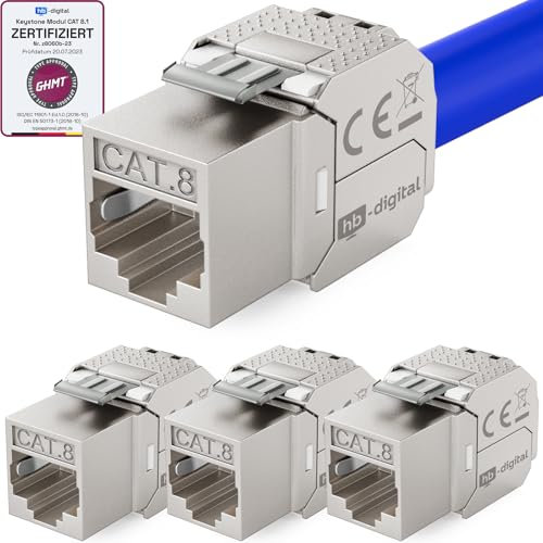 HB-DIGITAL 4x CAT 8 Keystone RJ45 Modul Buchse für starre LAN Kabel - GHMT Zertifiziert - 40 Gbit/s AWG 22-26 werkzeuglos LSA vollgeschirmt STP vergoldete Kontakte für Patchpanel und Netzwerkdose