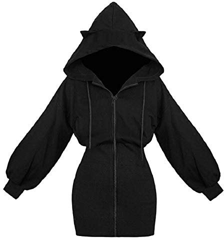 Damen Hoodie Kleid Pullover Langarm Sweatshirts Kapuzenpullover Tops Herbst Mini Kleid Mit Mode süße Katzenohren