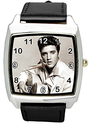 quadratischem Zifferblatt aus Schwarzes Lederarmband Uhr für Elvis Fans