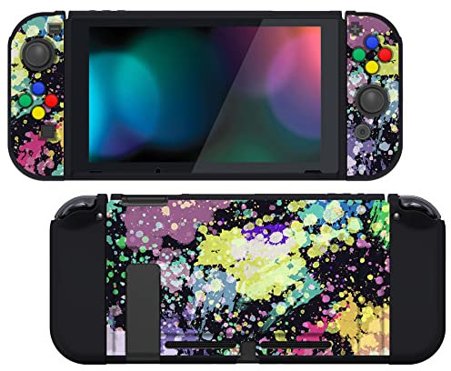 playvital Cover Protettiva Custodia per Nintendo Switch Copertura Morbida TPU Case per NS Switch Joycon Console con Copri Tasti ABXY Direzionali Colorati-Spruzzata di Acquerello