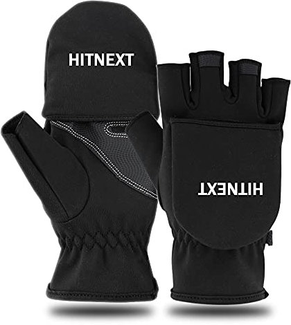 HITNEXT Fahrradhandschuhe Schwarz, Winter Cabrio-Handschuhe Motorrad, Convertible Flip Fingerlose Touchscreen Radfahren Fotografie für Herren Damen