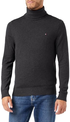 Tommy Hilfiger Herren Pullover Pima Cashmere Roll Neck mit Rollkragen, Grau (Dark Grey Heather), 3XL